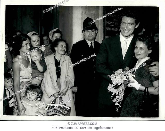 Aug. 08, 1958 - Irish screen actor marries Italian girl at Fulham register office.: Stephen Boyd, the Irishman who rose from a cinema commissionaire in...