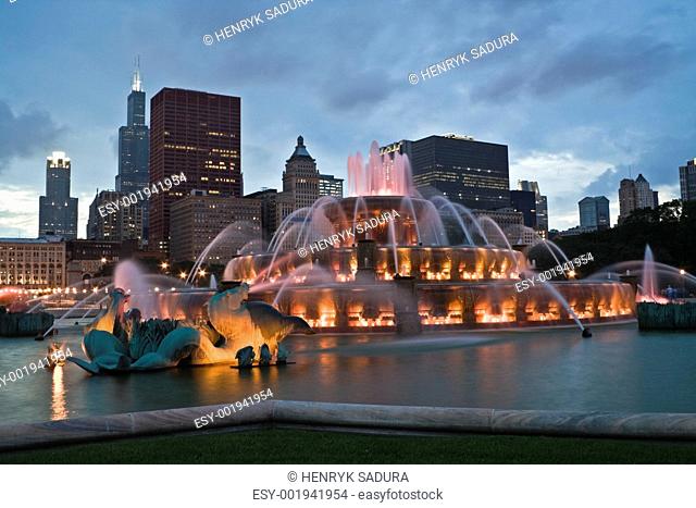 Chicago panorama with Buckingham Fountain