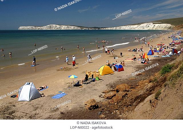 England, Isle of Wight, Compton Bay, A view across the beach at Compton Bay