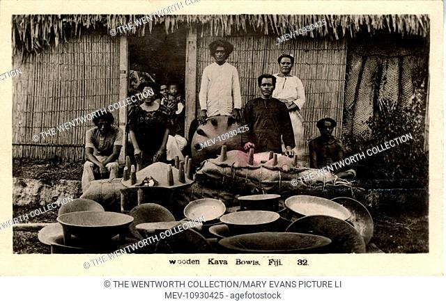 Natives with Handmade Wooden Bowls for drinking Kava/Yaquon, Republic of Fiji