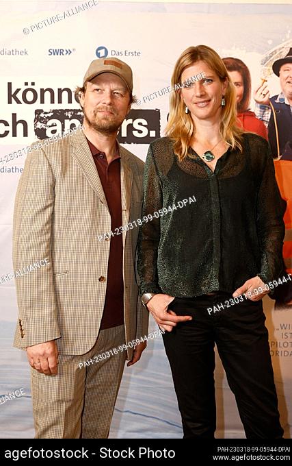 18 March 2023, Berlin: Lars Jessen, director, and Maja Göpel, transformation researcher, stand together at a photo shoot for the ARD documentary series ""Wir...