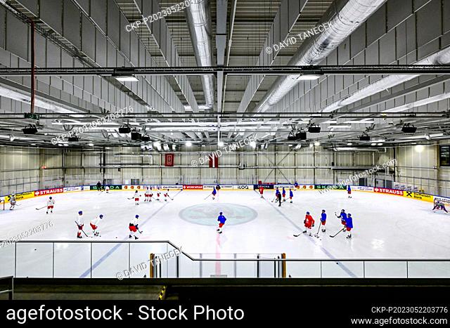 Czech players during the training session of Czech team within the IIHF Ice Hockey World Championship in Daugava Arena, Riga, Latvia, May 22, 2023