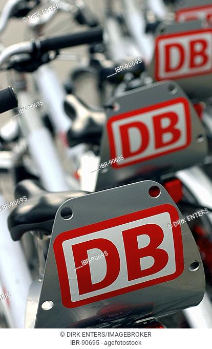 DB logo on Rental bicycles owned by Deutsche Bahn, Germany