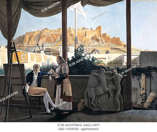 The Acropolis of Athens seen from the house of the French consul Louis-Francois-Sebastien Fauvel, 1819, painting by Louis Dupre (1789-1837)