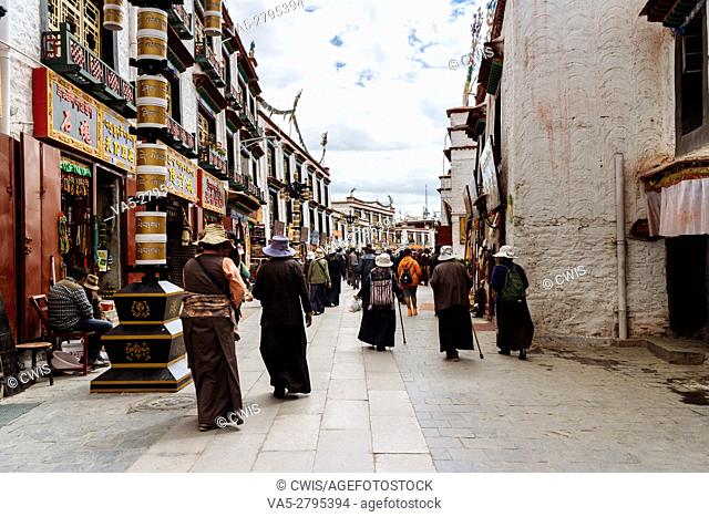 Lhasa, Tibet, China - The view in Barkhor Street in the daytime