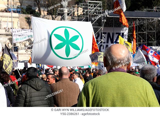 28th February 2015 The Italian Northern League party rally against the Renzi government in piazza del Popolo quare in Rome Italy
