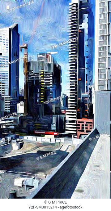 painting filter view Melbourne city buildings and building site