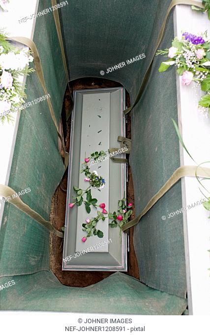 Coffin in grave