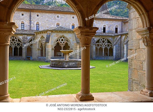Iranzu Monastery, Santa Maria la real de Iranzu, Cloister, Abarzuza, Navarre, Spain,