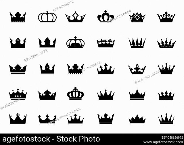 Big Set of vector king crowns icon on white background. Vector Illustration. Emblem and Royal symbols