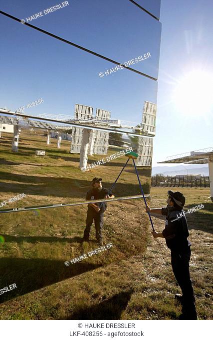 Heliostats being cleaned, PSA, Plataforma Solar de Almeria, center for the research of solar energy by the DLR, German Aerospace Center, Almeria, Andalusia