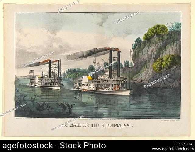 A Race on the Mississippi, 1870., 1870. Creators: Nathaniel Currier, James Merritt Ives, Currier and Ives