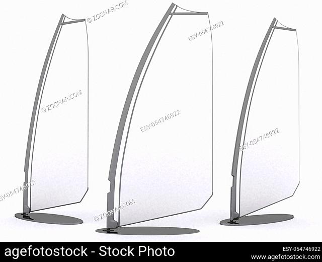 3d render of a blank roll up banner on a grey background