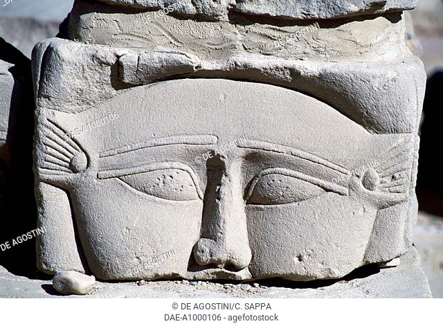 Head of Hathor, Temple of Isis at Philae (Unesco World Heritage List, 1979), Agilkia Island, Aswan, Egypt. Egyptian civilisation