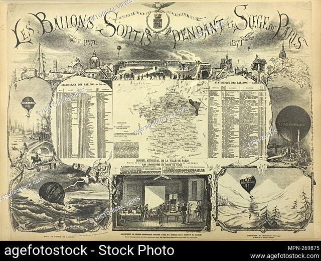 Map of the landings of the postal balloons out of Paris during the Siege (September 23, 1870. - January 28, 1871.) Additional title: The Balloons Out during the...