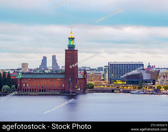 City Hall at dawn, elevated view, Stockholm, Stockholm County, Sweden