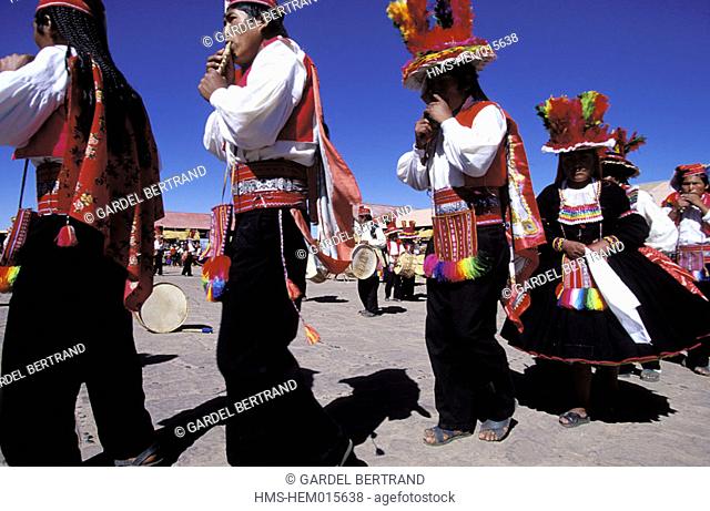 Peru, Puno Department, harvest festival in Taquile Island on Lake Titicac