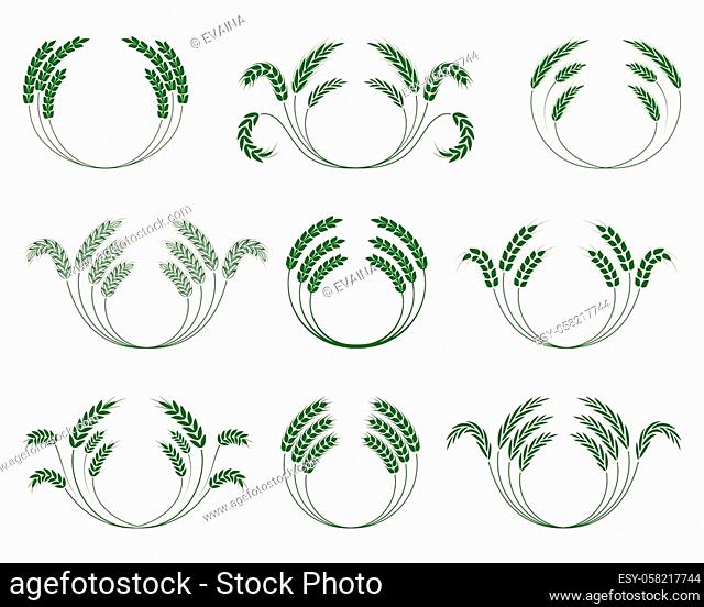 Set of wheaten wreaths on a white background. Vector illustration