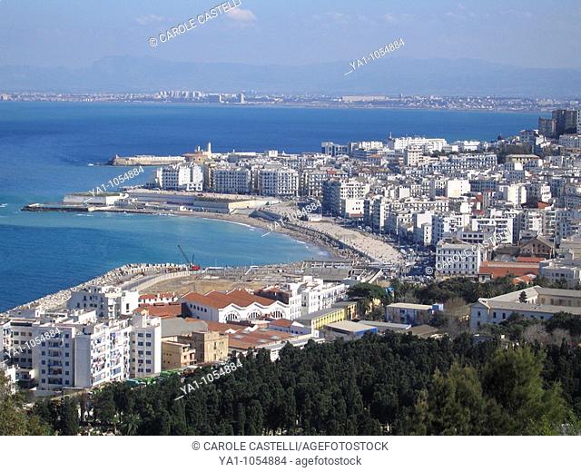 Overview of bay, west of Algiers town (Zighara), viewed from Notre Dame d Afrique basilica, Algeria, North Africa