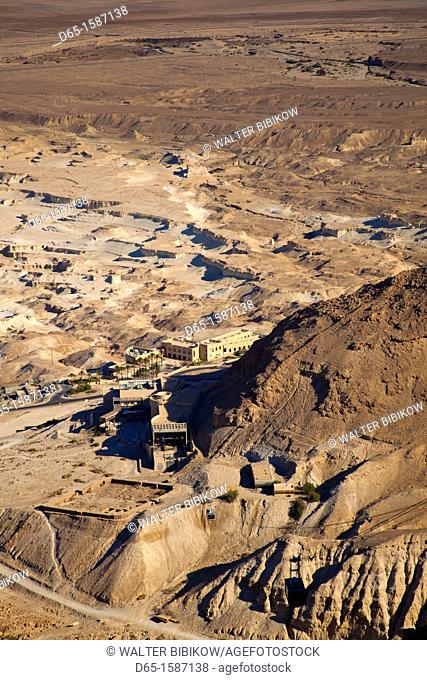 Israel, Dead Sea, Masada, elevated view of the Masada Tourist Complex