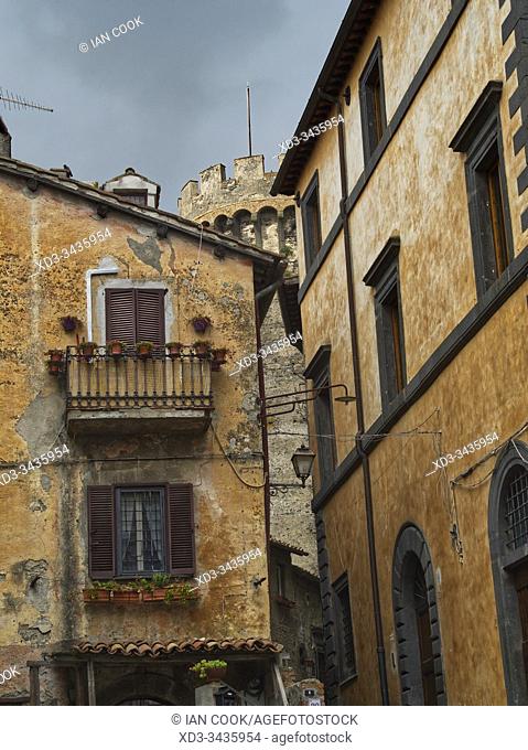 medieval architecture with Bracciano Castle, Bracciano, Metropolitan City of Rome, Italy