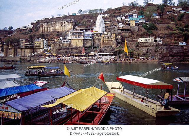 Narmada river and boats - Omkareshwar , Madhya Pradesh , India