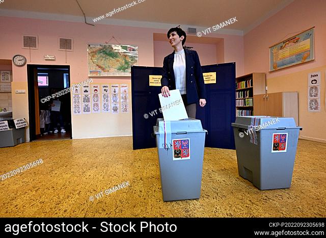 Chamber of Deputies head Marketa Pekarova Adamova votes in the municipal elections, on September 23, 2022, in Prague, Czech Republic