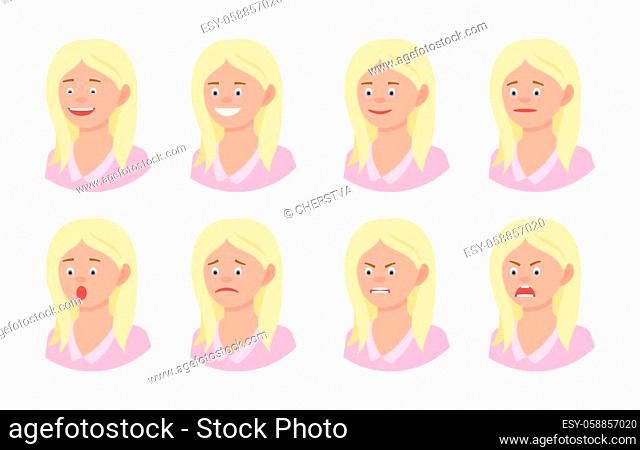Emotional face cartoon character office woman 3/4 side view vector  illustration set, Stock Vector, Vector And Low Budget Royalty Free Image.  Pic. ESY-058857020 | agefotostock
