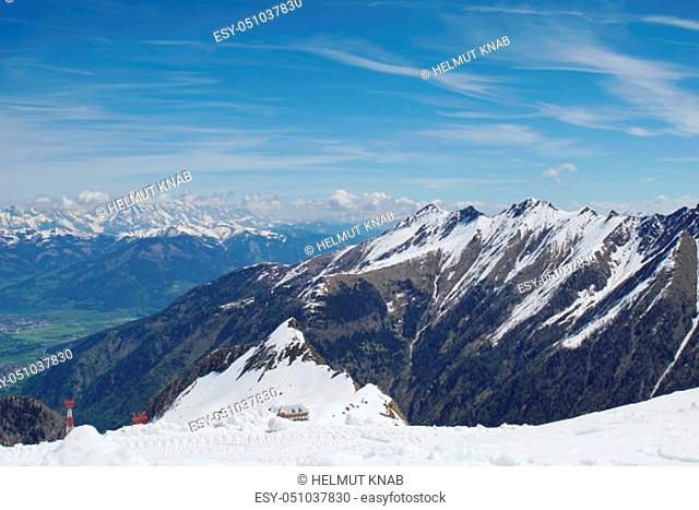 View from the Kitzsteinhorn to the Zeller See and the mountains Hohe Tauern in Austria
