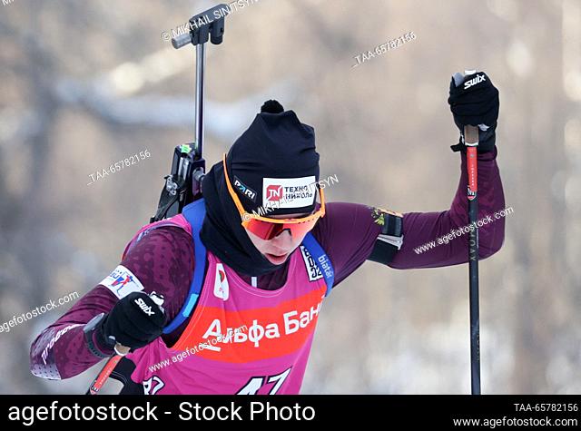 RUSSIA, UFA - DECEMBER 15, 2023: Russia's Anastasia Gordeyeva competes in the ladies' sprint in Stage 2 of the 2023/2024 Commonwealth Biathlon Cup at Biatlon...