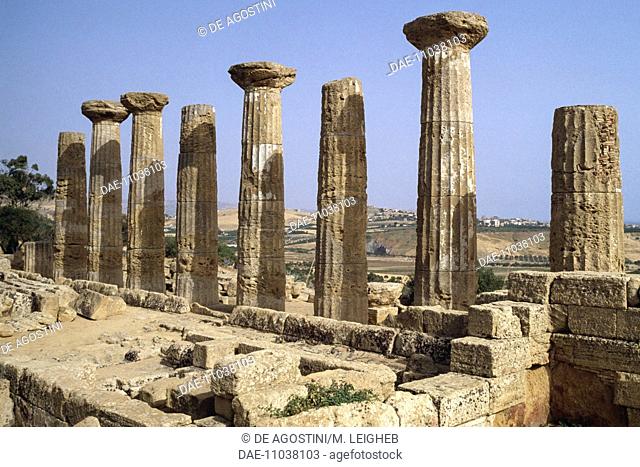 Doric columns from the Temple of Hercules, Valley of the Temples of Agrigento (UNESCO World Heritage Site, 1997), Sicily, Italy