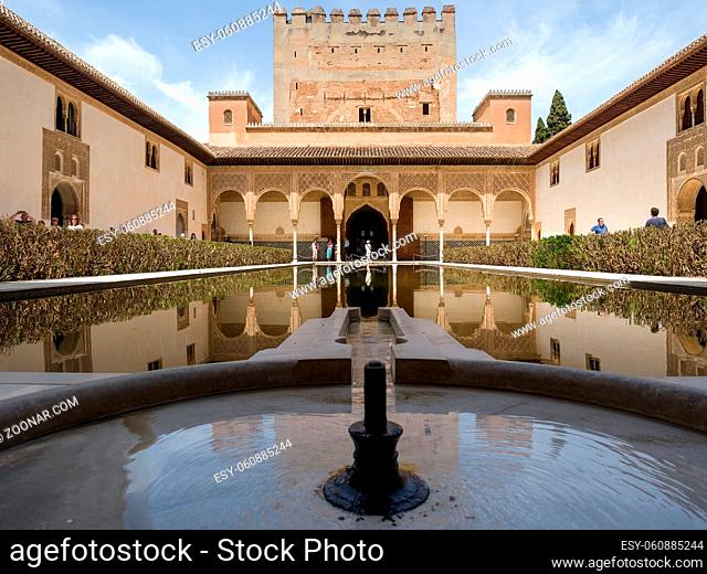 GRANADA, ANDALUCIA/SPAIN - MAY 7 : Part of the Alhambra Palace in Granada Andalucia Spain on May 7, 2014. Unidentified people