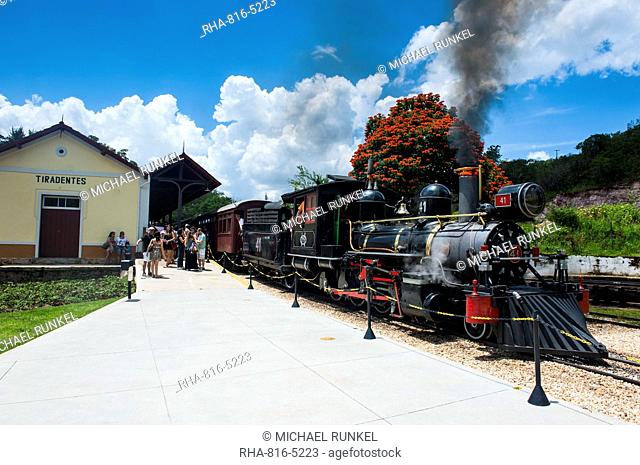 Historical steam train Maria Fuma §a in Tiradentes, Minas Gerais, Brazil, South America