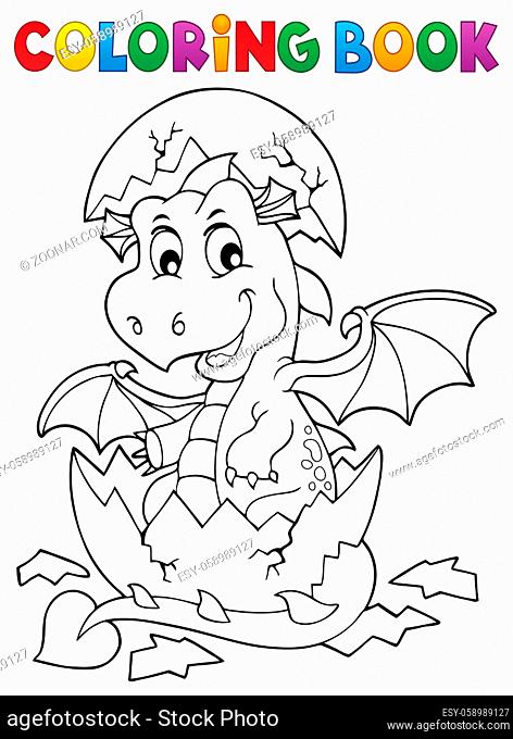 Coloring book dragon hatching from egg 1 - picture illustration
