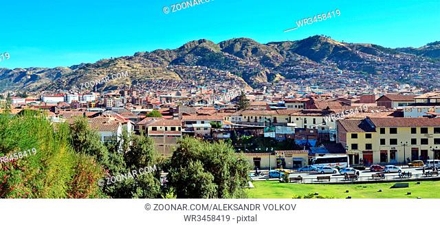 CUSCO, PERU - JUNE 04, 2016: Panoramic view on homes and streets of Cusco town. Is the historic capital of Peru Inca Empire from 13th into the 16th century...