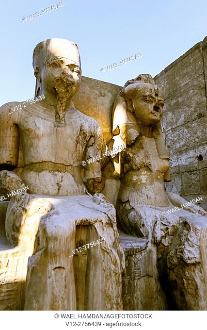Statue of Tutankhanum and Wife at the Luxor Temple In Egypt