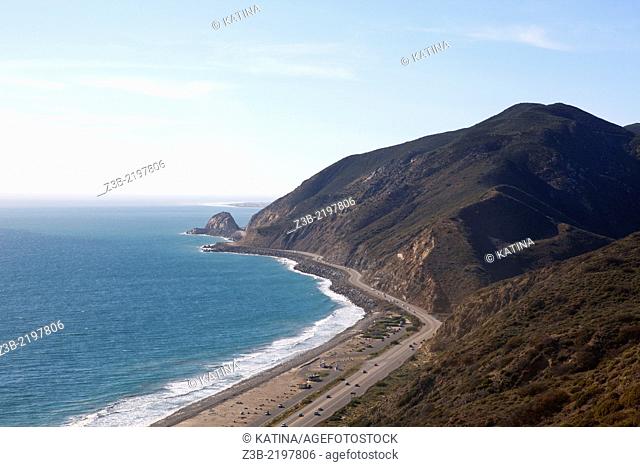 View from clifftop of Pacific Ocean in Point Mugu State Park, Malibu, California, USA