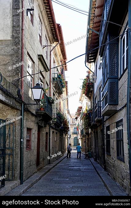 Europe, Portugal, North region, Guimaraes, narrow lane, pedestrian area