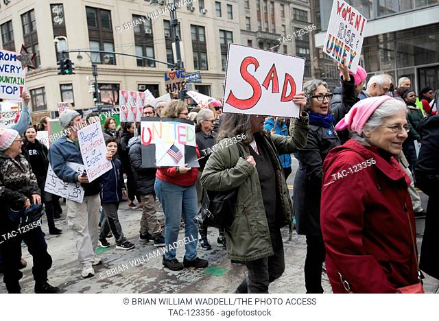 Protesters attend the 2017 NYC Women's March held on January 21, 2017 in in New York City, New York