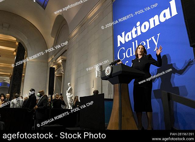 United States Vice President Kamala Harris speaks at the opening gala of the Afro-Atlantic Histories exhibit at the National Gallery of Art in Washington, D
