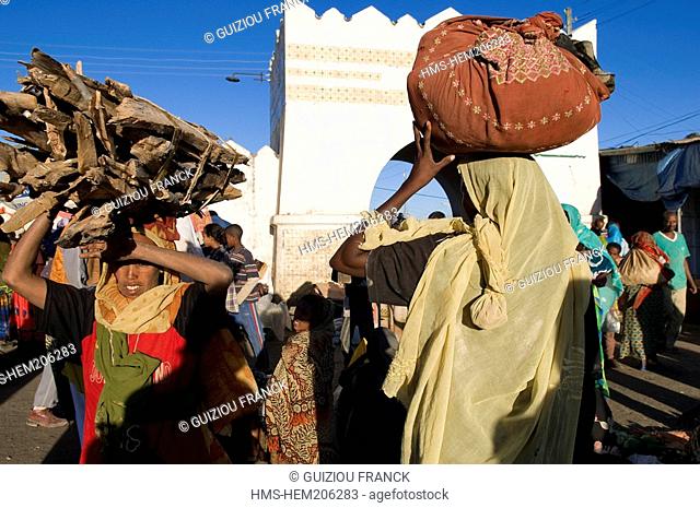 Ethiopia, Harar, town listed as World Heritage by UNESCO, the Christian market of the Shoa door