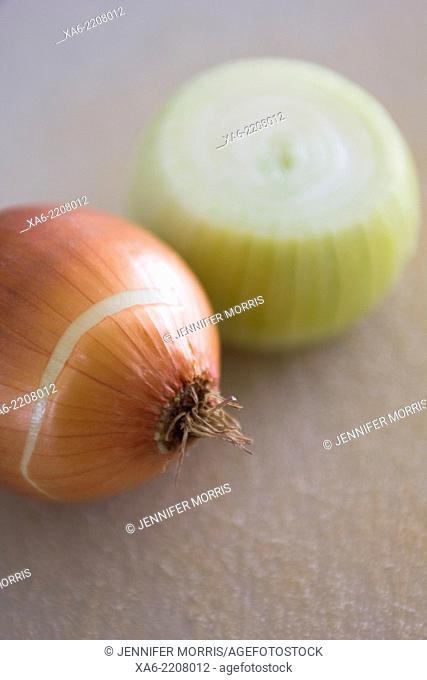 Two onions, one cut