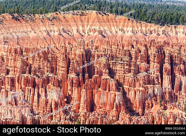 Partial view of the fantastic rock formations at the Amphiteatre seend from Bryce Point overlook. Bryce Canyon, Utah, USA