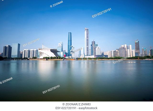 guangzhou skyline on pearl riverside