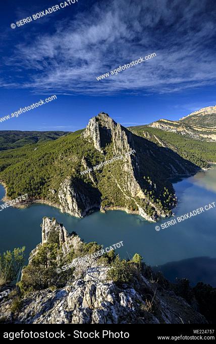Congost de Mont-rebei gorge seen from La Pertusa hermitage (Lleida province, Catalonia, Spain, Pyrenees)