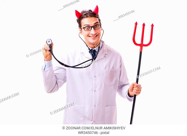 Devil doctor in funny medical concept isolated on white background
