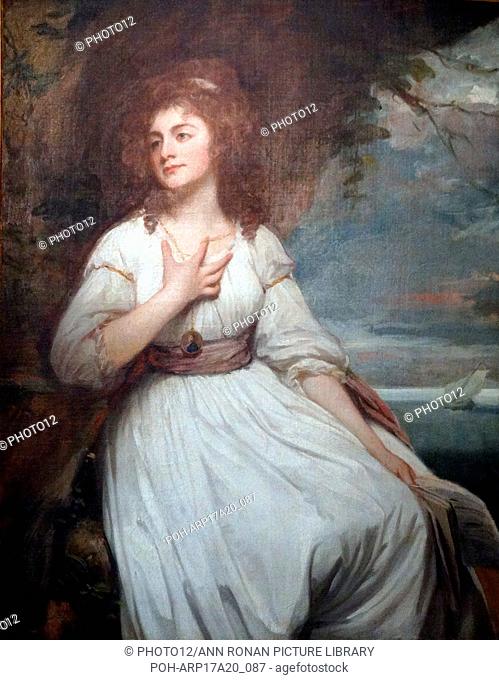 Portrait of Lady Hamilton at the Spinning Wheel titled 'The Spinstress' by George Romney (1734-1802) English portrait painter. Dated 1802