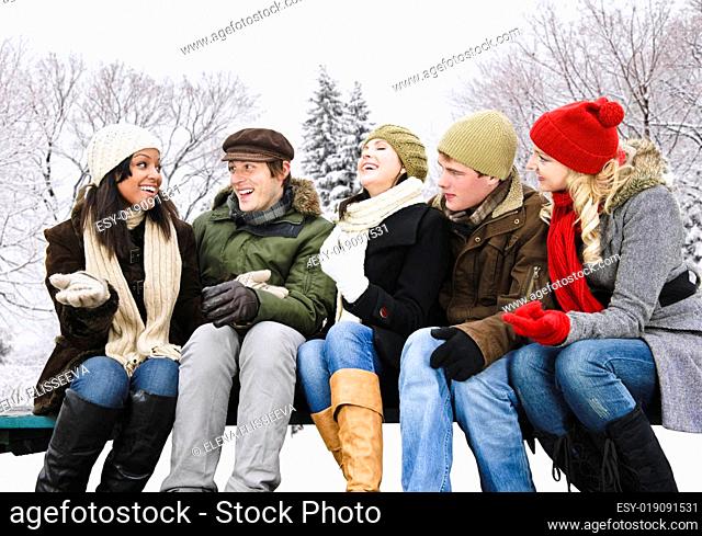 Group of friends outside in winter