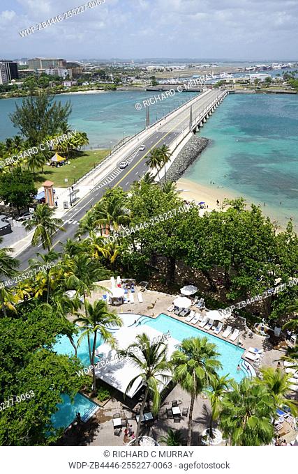 The Condado Plaza Hilton hotel Swimming Pools, Condado Lagoon, Condado Beach & Dos Hermanos Bridge-San Juan, Puerto Rico