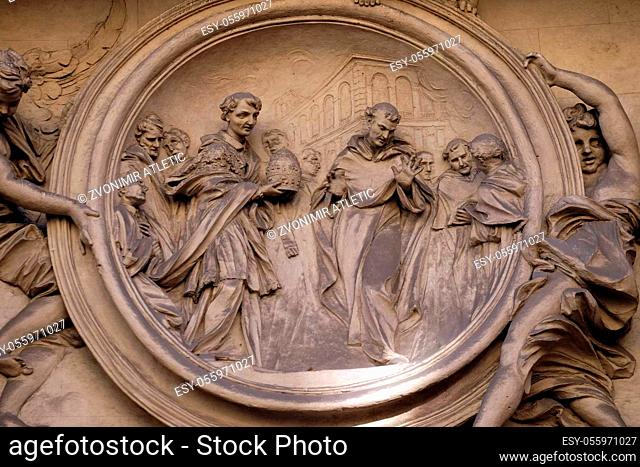 Saint Philip Benizi refuses the papal tiara, San Marcello al Corso church in Rome, Italy